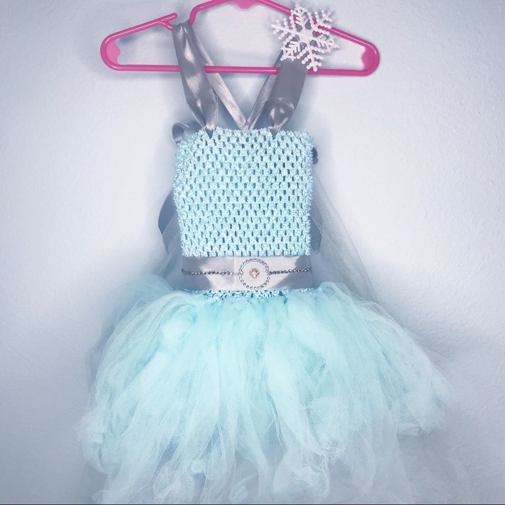 Handmade Elsa tutu baby costume and hair clip 6 mo